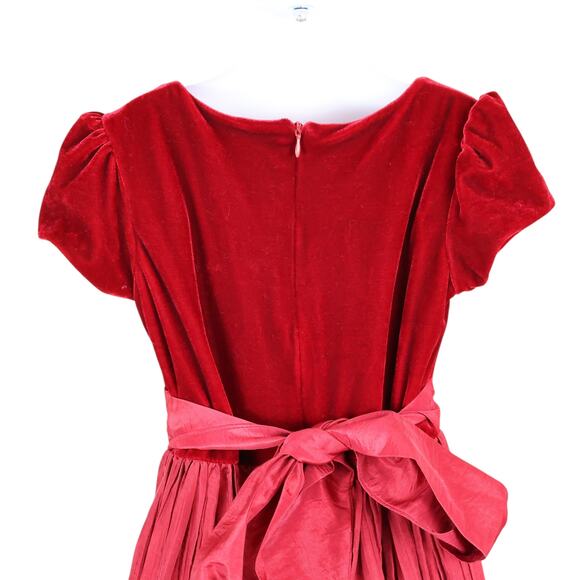 American Doll Girls Red Velvet Floral Waist Holiday Dress Size 8 - Picture 4 of 8